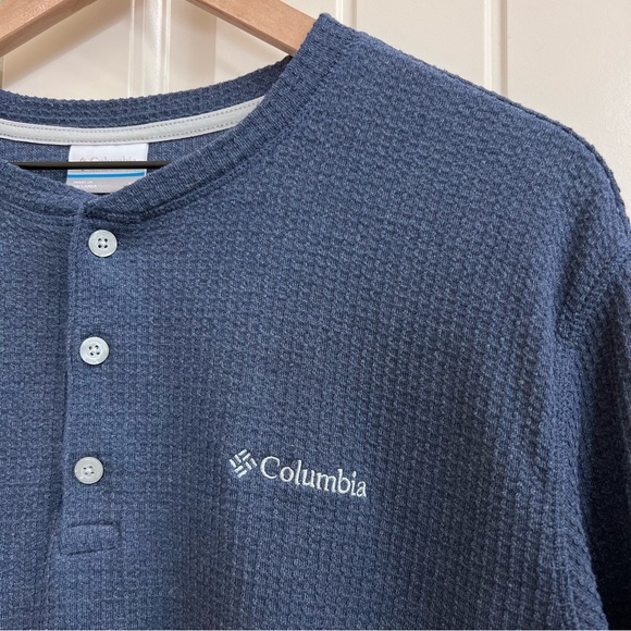 Columbia Mens Pine Peak Long Sleeve Waffle Knit Henley Shirt in Blue, Size XL - Picture 4 of 10